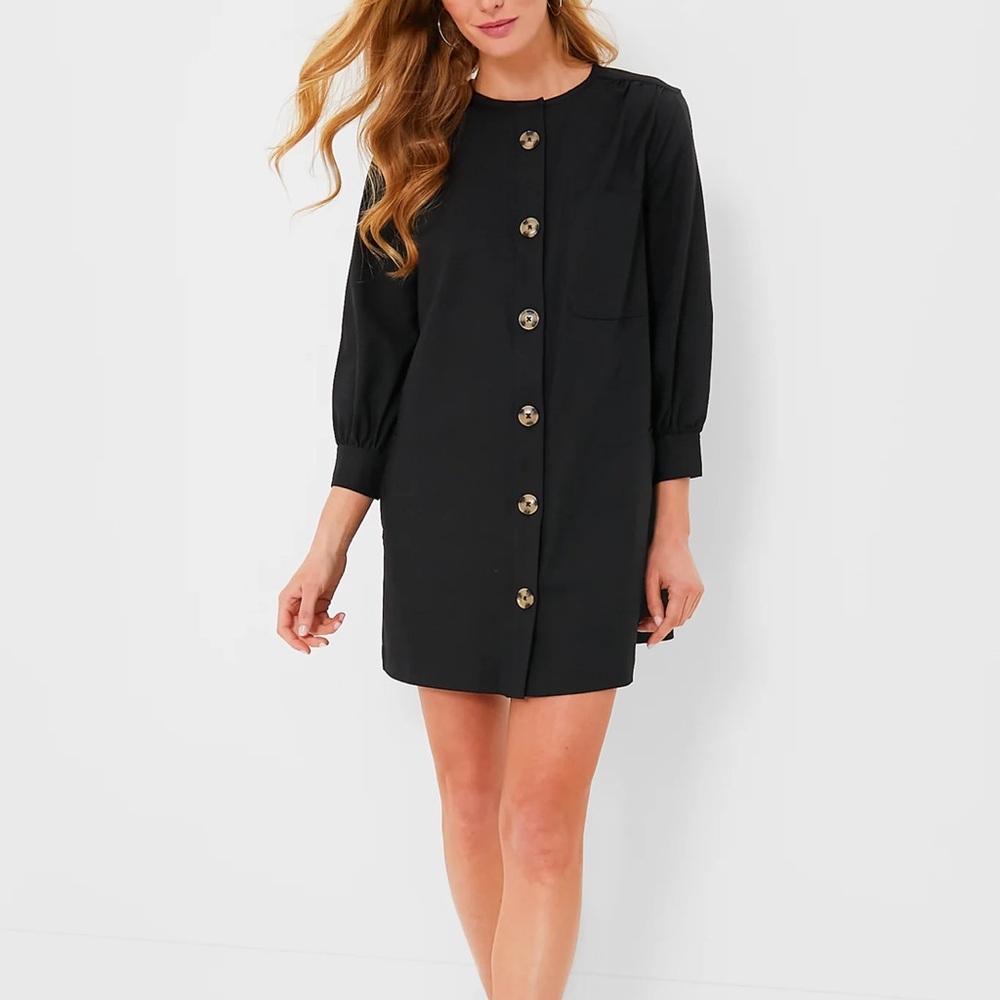 Classic Black Button-Front Shift Dress